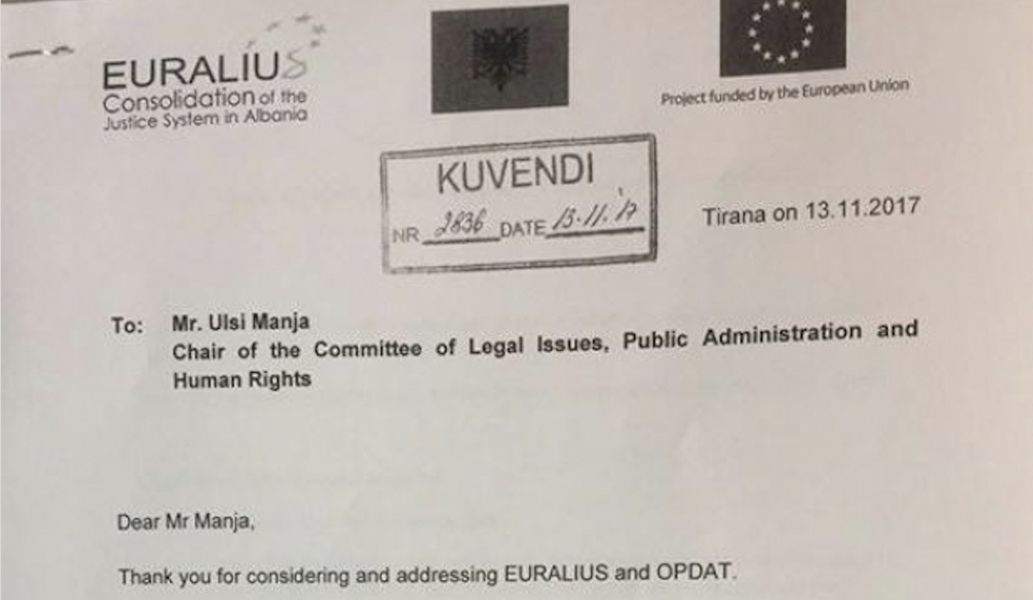 EURALIUS Hides Legal Opinion on the Temporary Prosecutor