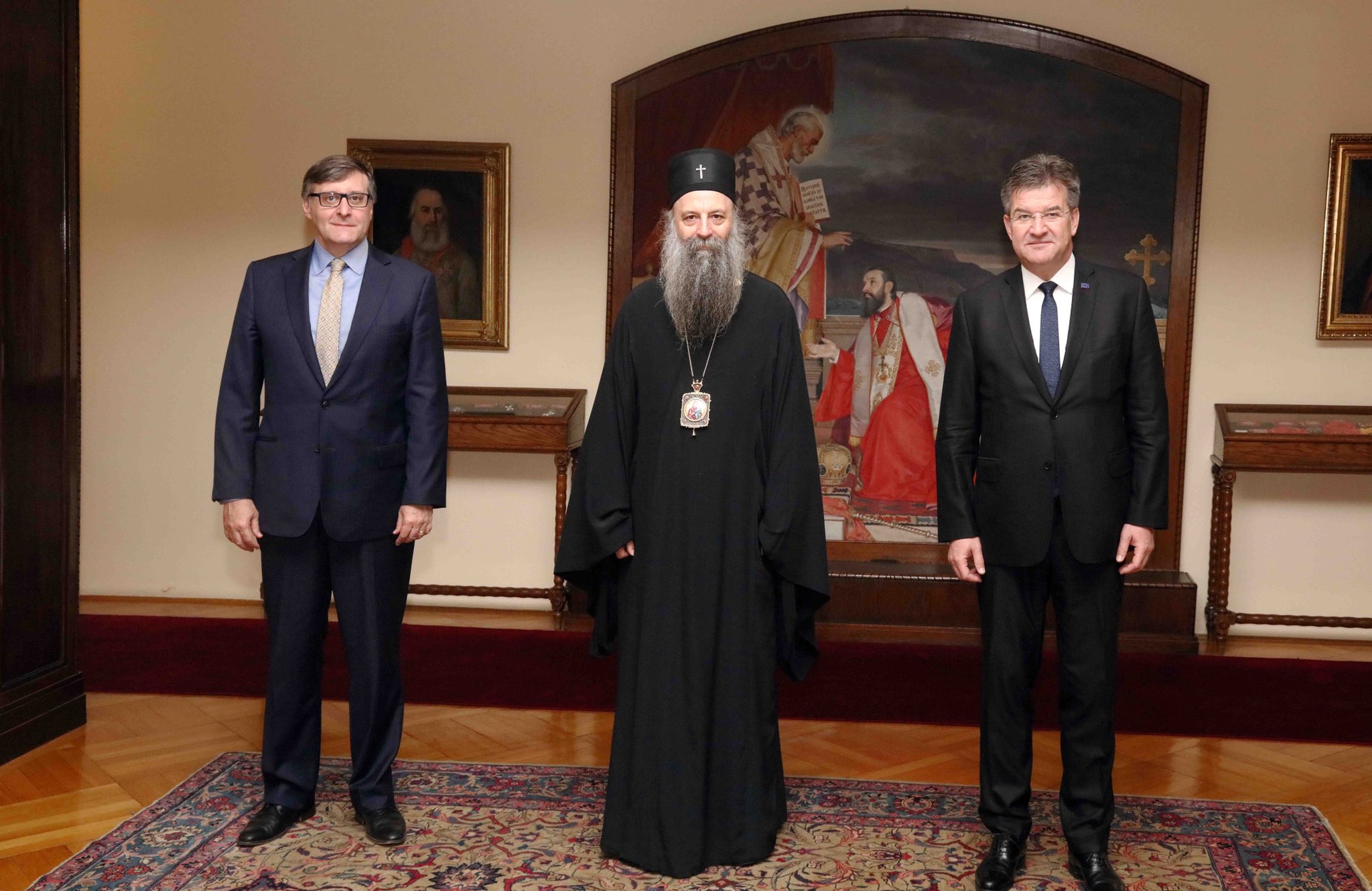 Lajčák and Palmer Criticized for Discussing Kosovo-Serbia Dialogue with Serbian Patriarch