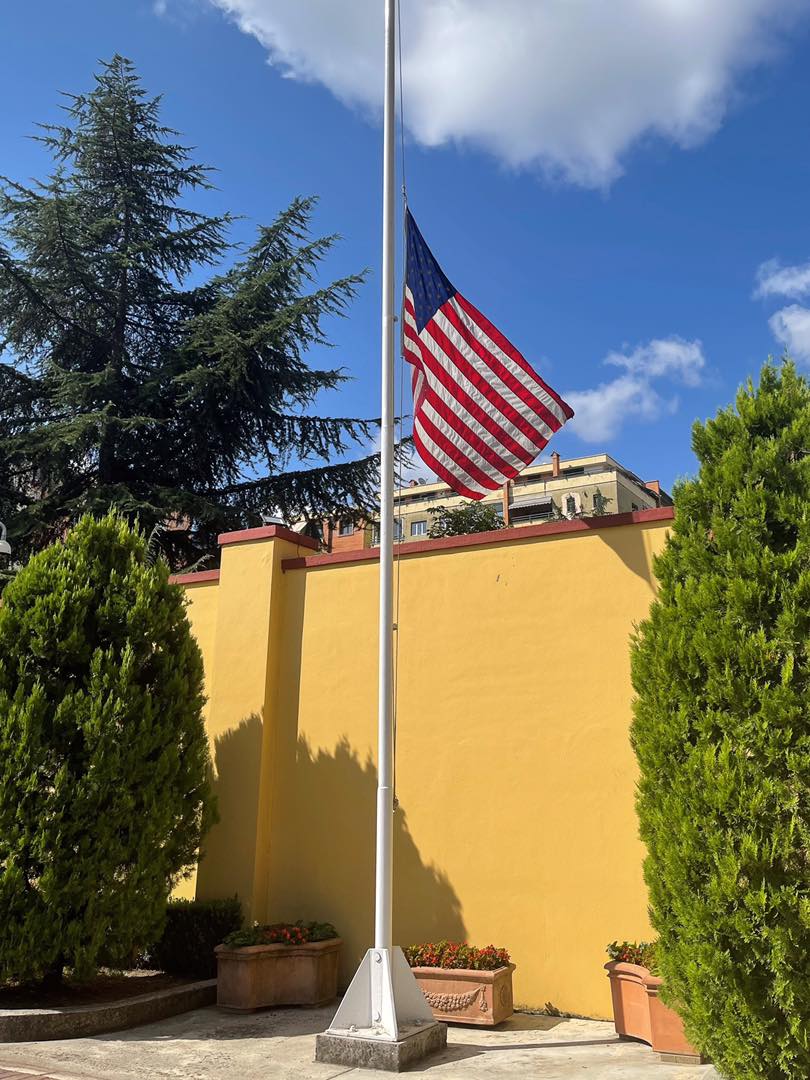 Flag Flies at Half Mast at Albania’s US Embassy as First Afghan Refugees Arrive