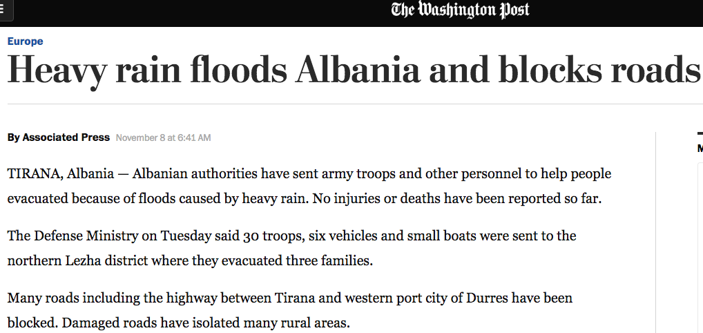 Media e huaja pasqyron përmbytjet në vend