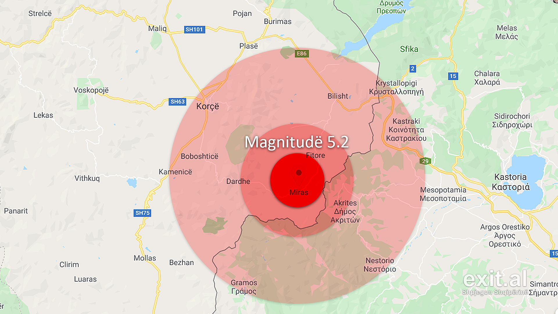 Tërmet 5.2 ballë në juglindje të Korçës, dëme materiale në fshatra dhe rrethina