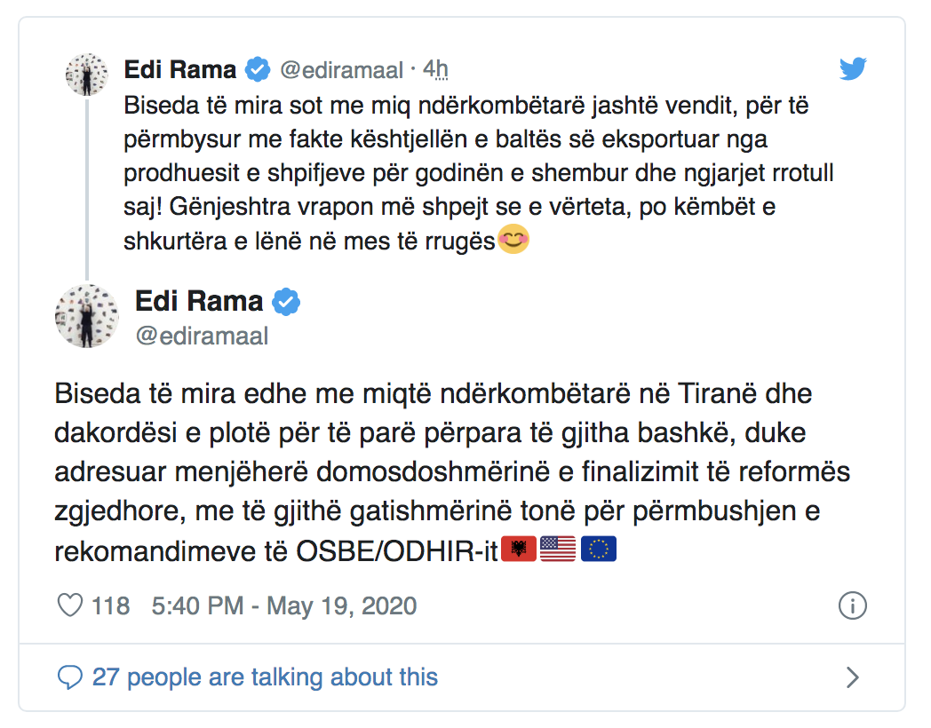 Edi Rama në Twitter