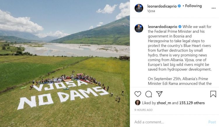 Leonardo DiCaprio i bën thirrje qeverisë shqiptare të anullojë ndërtimin e hidrocentraleve  në Vjosë